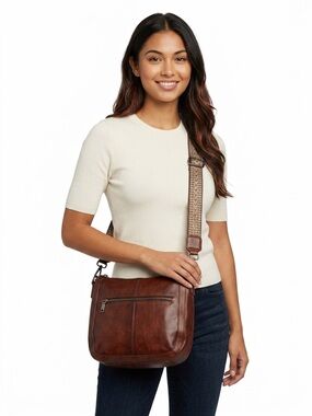 Coolcy Women’s Leather Crossbody Shoulder Strap Bag Rich Brown Medium Large